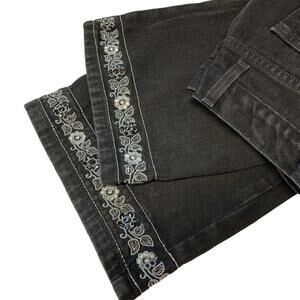 Y2K 99/00s Express Women's Black‎ Floral Embroidered Denim Jeans Sz 9 10